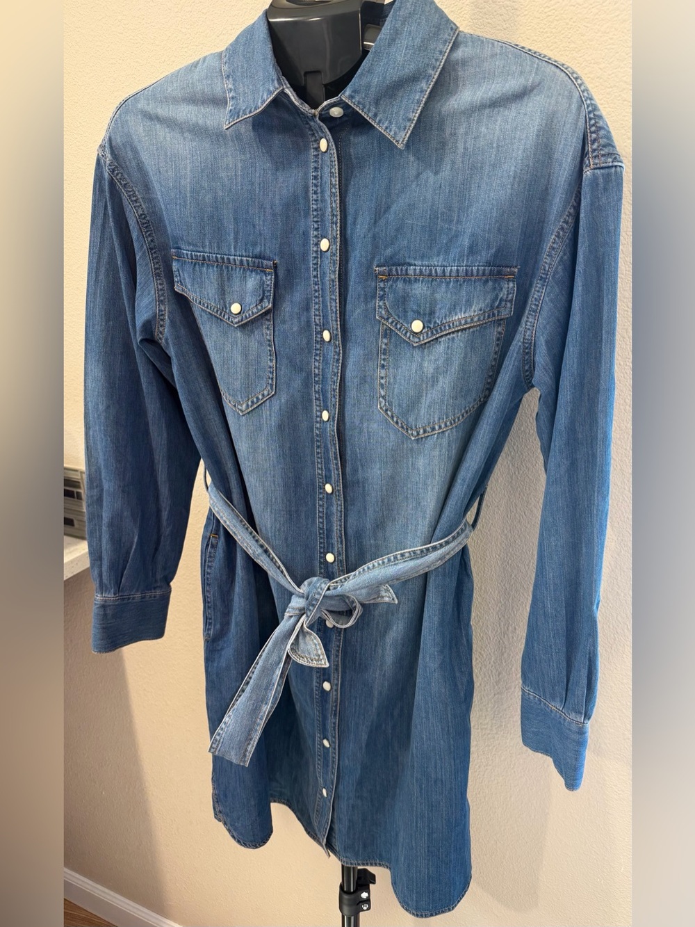 Pendleton Western 100% Cotton Pearl Snap Denim Shirt Dress | Western Cowgirl | S - Picture 3 of 9